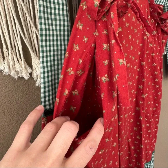 Vintage Gunne Sax Prairie dress Red Green Gingham Floral - Picture 12 of 13
